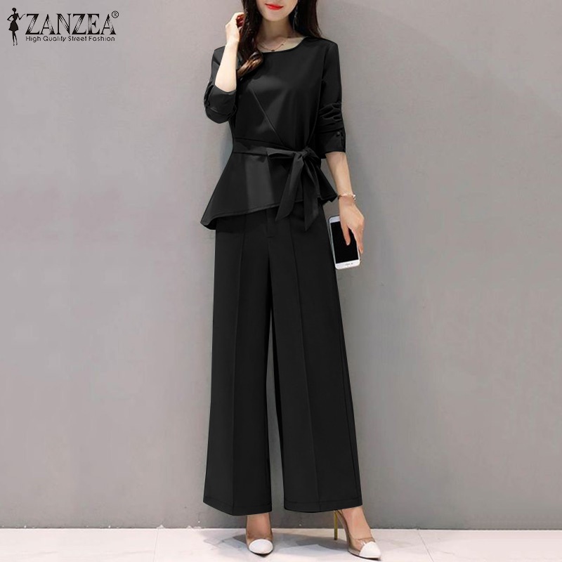 Set trang phục ZANZEA áo dài tay cổ tròn + quần dài lưng thun thời trang nữ