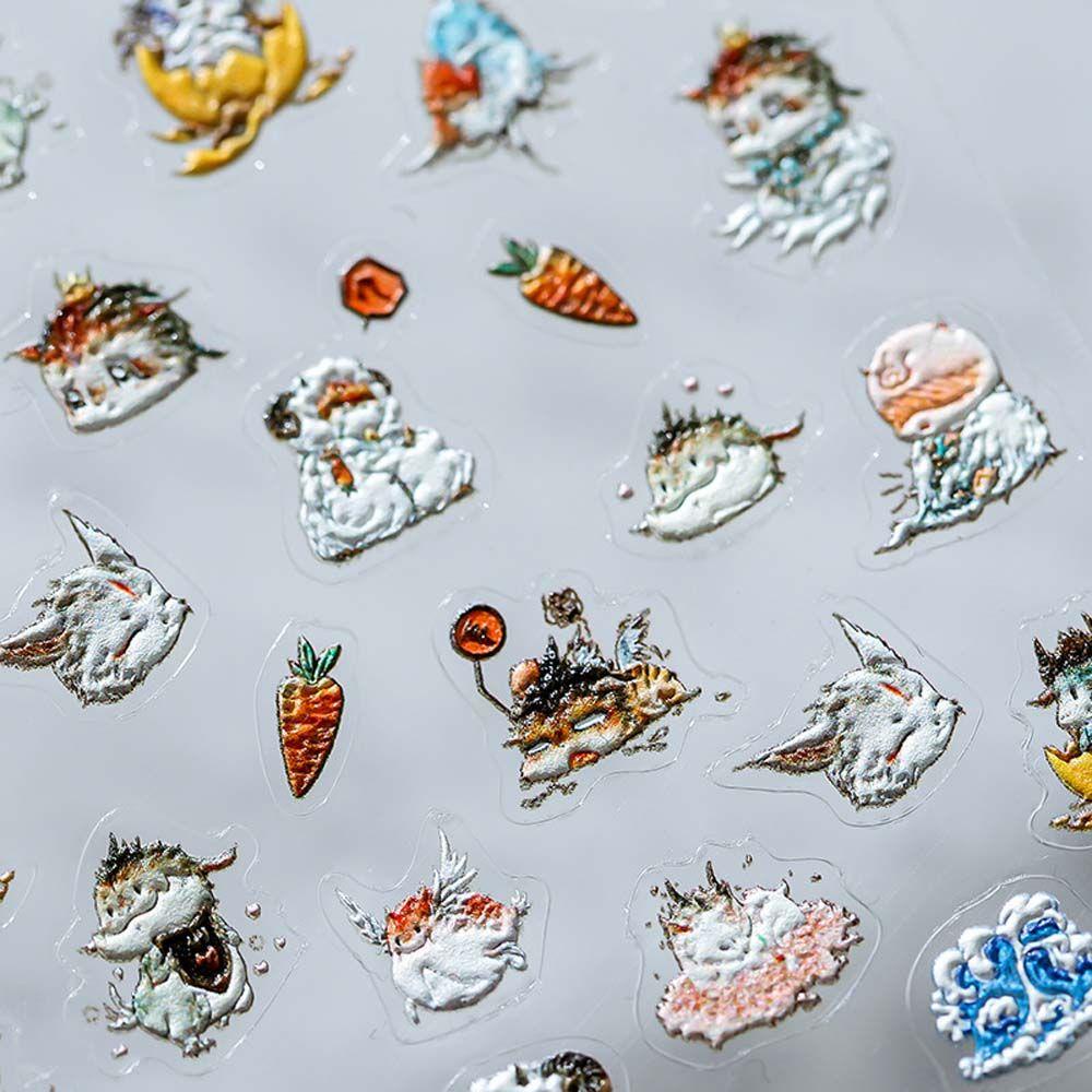 Miếng Dán Móng Tay Tự Dính Dập Nổi Họa Tiết Mèo / Hoa Phong Cách Nhật Bản 5D