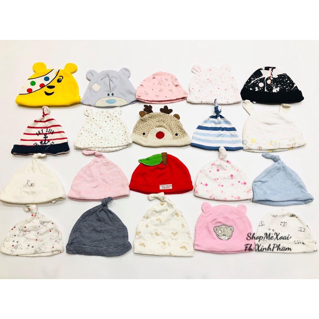 [Size 0-6M] Combo 3 MŨ COTTON SƠ SINH ĐÁNG YÊU CHO BÉ