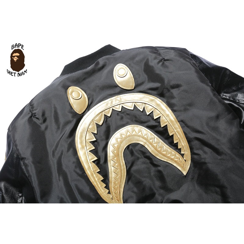 [ODER Best quality] Áo khoác Bape, Bomber Jacket Bape Gold, chất liệu Da tay áo Cotton thân áo, Oder 15 ngày