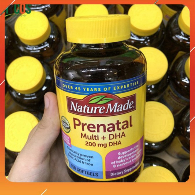 XẢ KHO THANH LÝ Vitamin tổng hợp bầu Nature Made Prenatal Multi + DHA, Mỹ (150v) bổ sung dinh dưỡng, DHA cho mẹ bầu và s