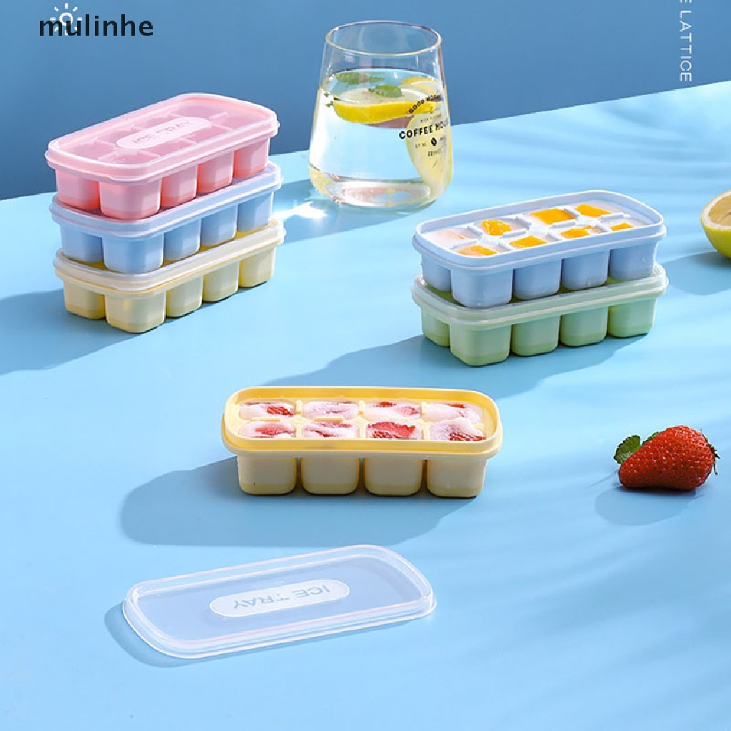 Khuôn Làm Đá 8 Ngăn Bằng Silicone Với Nắp Trong Suốt