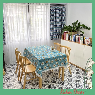 Khăn trải bàn decor trang trí nhà cửa nhiều mẫu mã cực đẹp - họa tiết Hướng dương xanh - KB-M07