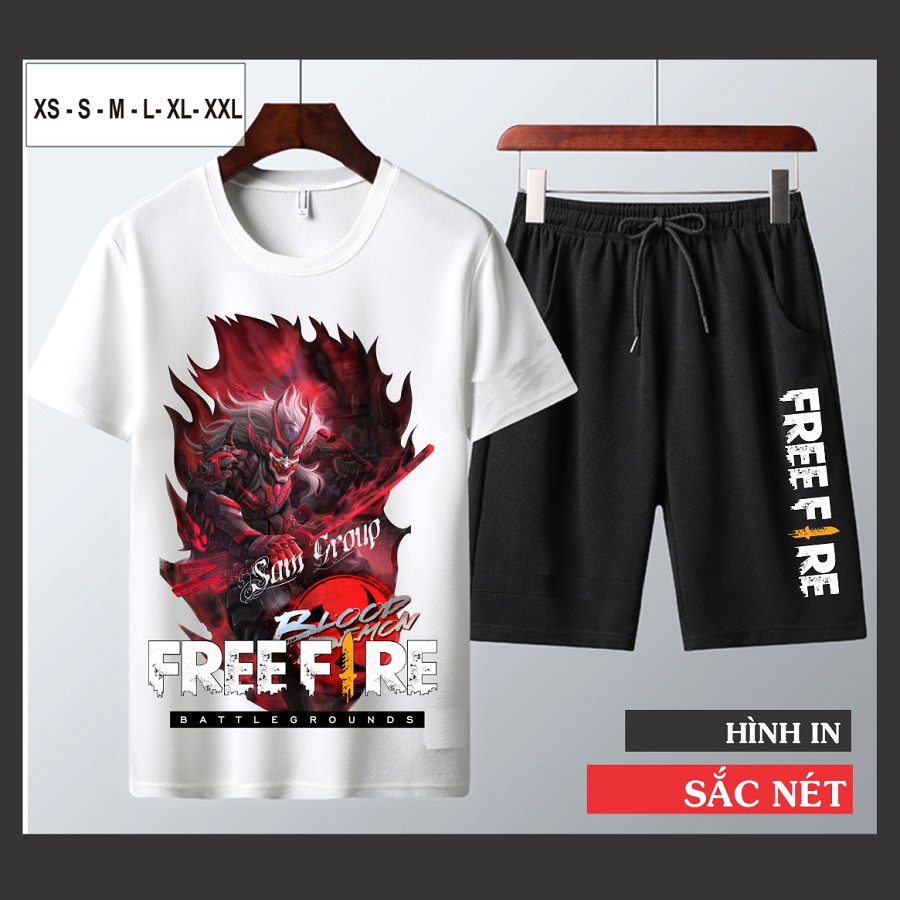 Bộ Quần Áo Free Fire Cổ Tròn Cotton Màu Trắng In Hình Quỷ Vương Cực Chất