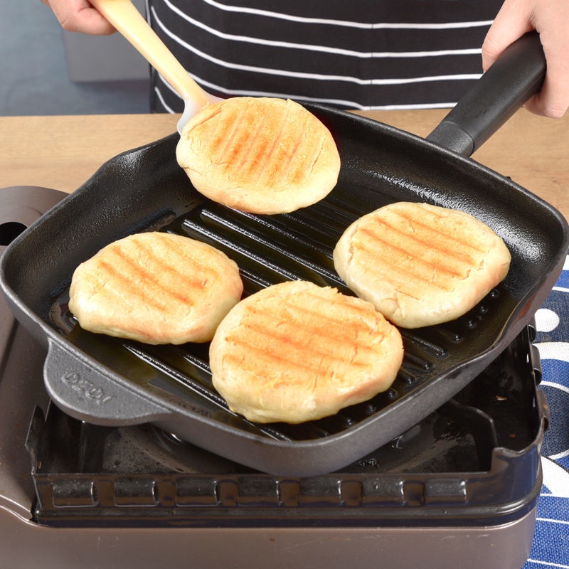 Chảo rán bít tết bằng gang đúc Chảo chống dính Sọc Vuông Chảo gang A đặc biệt Chảo cảm ứng đáy phẳng