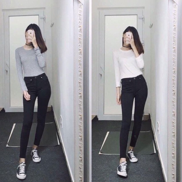 [Bigsize 58-90kg ] Quần Dài Jeans Nữ Đen/ Xám, Lưng Cao Trên Rốn, Co Giãn Mạnh