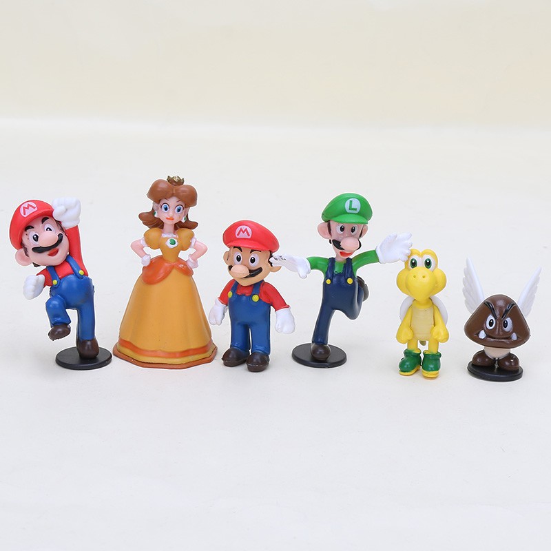 22 tượng PVC 3-7cm Mario Luigi Wario Toad Bowser Yoshi Peach Daisy Goomba Koopa Super Mario Bros