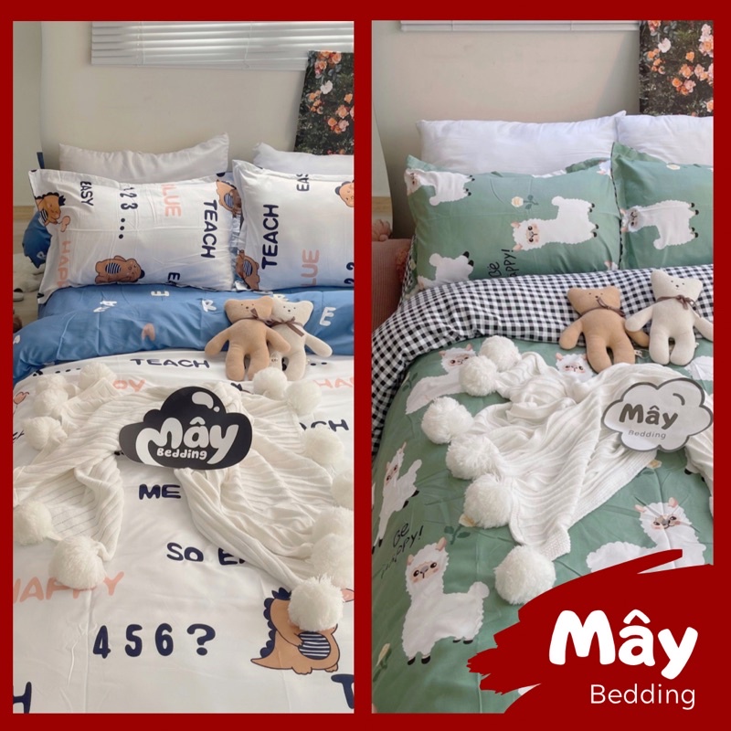 Bộ chăn ga gối Cotton Poly hoạ tiết cừu khủng long MÂY BEDDING đủ kích thước nệm