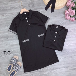 Váy đen cổ đức phối nhũ cho nữ