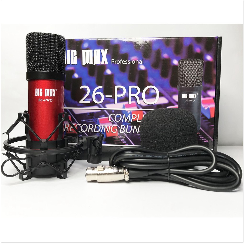 combo micro Big max 26 pro +sound card HF5000 thu âm livestream karaoke chân kẹp míc, màng lọc âm tai nghe kẹp bạch tuột