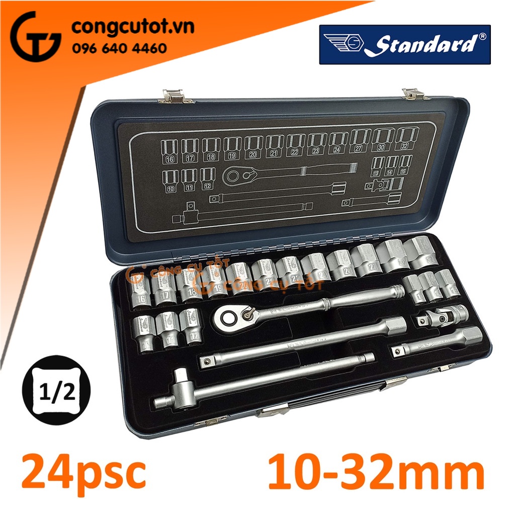 Bộ tuýp 24 chi tiết 1/2&quot; vành chụp lục giác 10-32mm Standard