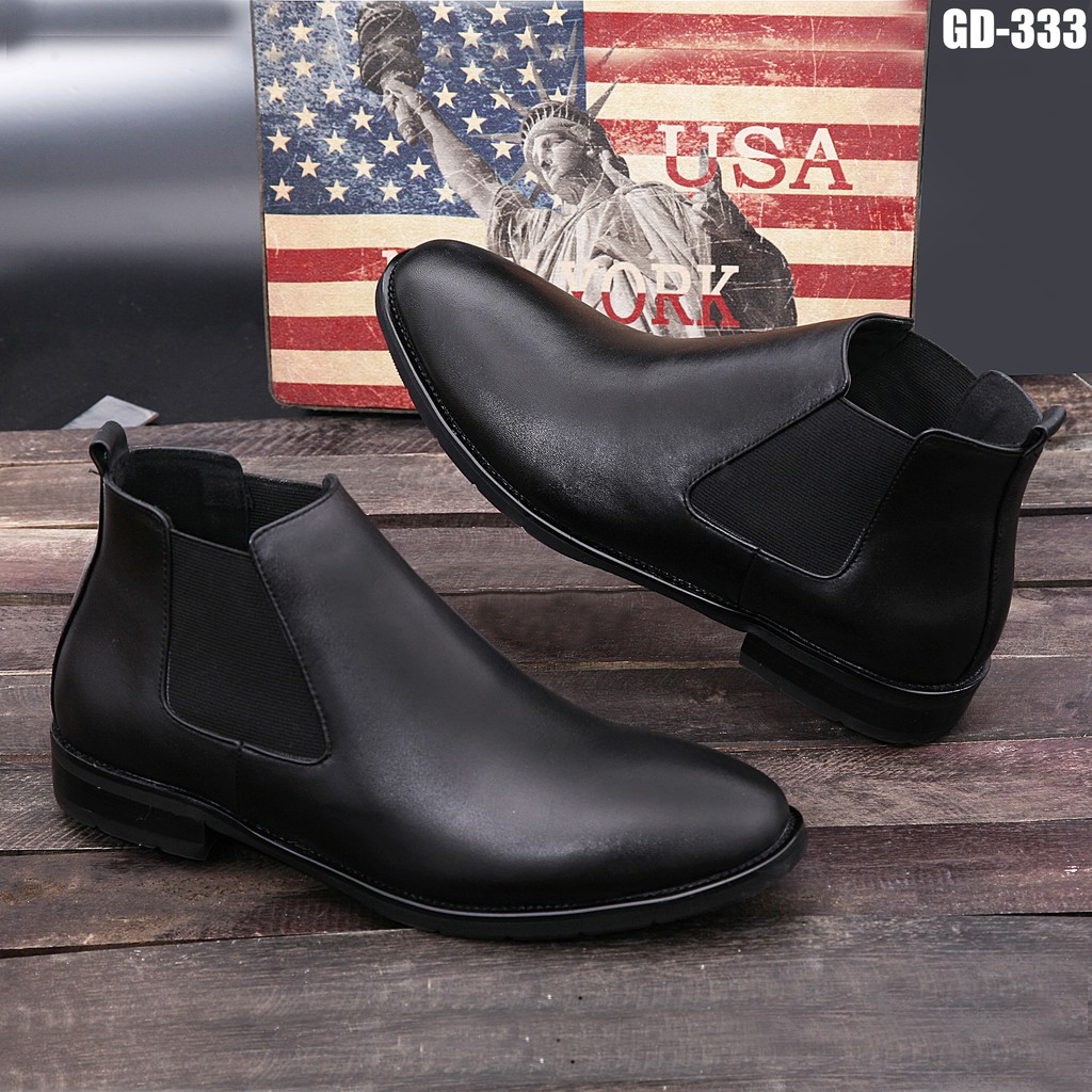 [Da Thật 100%] Giày Chelsea Boot Đen nam Tăng chiều cao 5cm