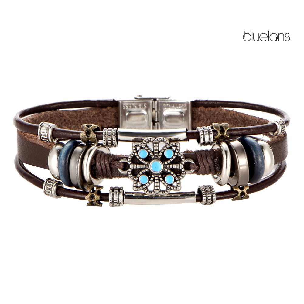 Vòng Tay Da Nhiều Lớp Đính Hạt Phong Cách Bohemian Cho Nữ