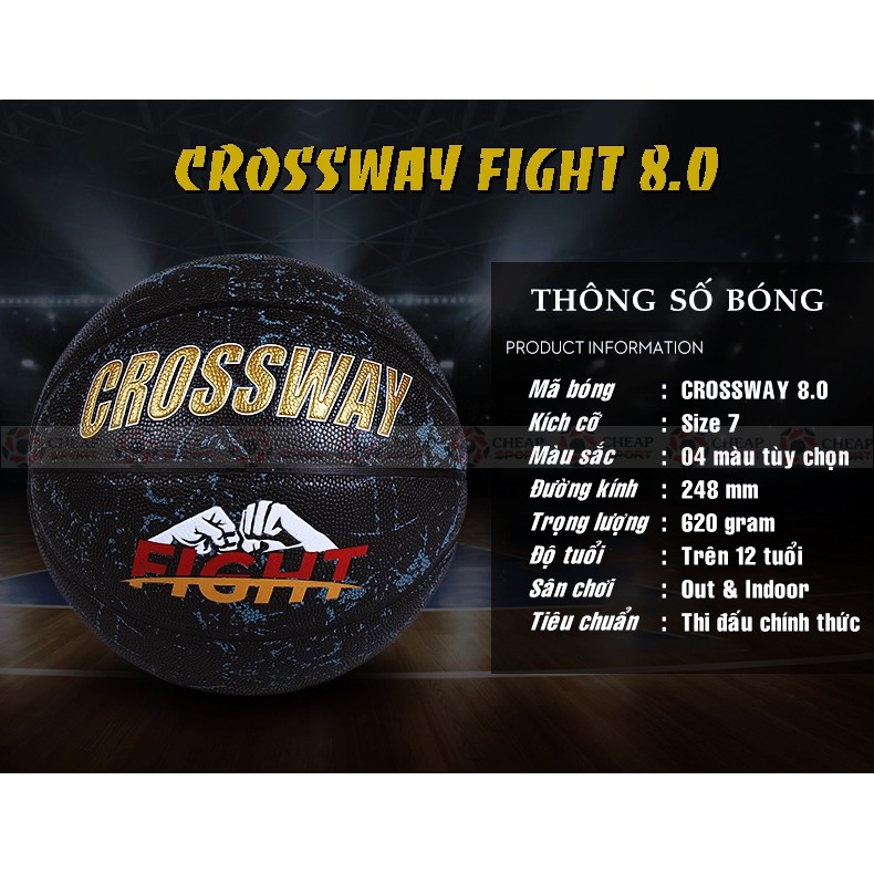 Bóng Rổ Số 7 Chính Hãng CrossWay 8.0 Tặng Kèm Bơm Tay Mini, Túi Rút Dù, Kim Bơm và Lưới Đựng Bóng