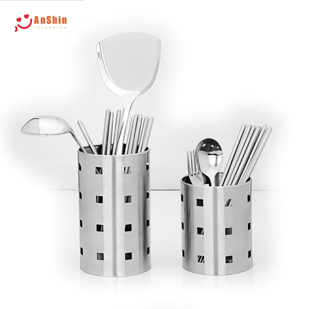 Hũ cắm đũa thìa inox 304 Anshin - giỏ đựng đũa muỗng nhà bếp trọn đời không han gỉ