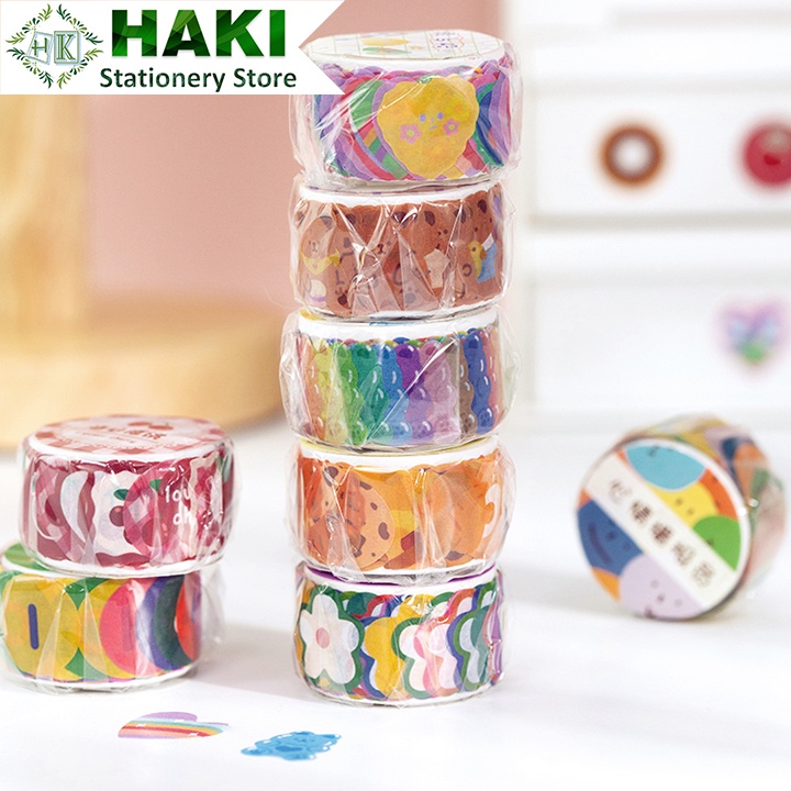 Sticker cute, cuộn 100 hình dán sticker HAKI trang trí sổ dễ thương giá rẻ ST36