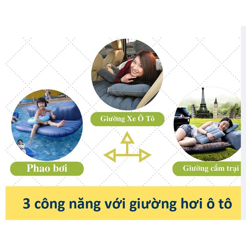 Đệm hơi chất liệu nhung cao cấp trên ô tô tặng kèm bơm điện và 2 gối