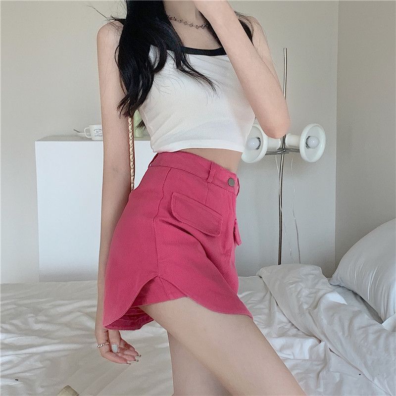 Jiashucheng Chân Váy Denim Chữ A Lưng Cao Chống Chói Thời Trang Mùa Hè Cho Nữ