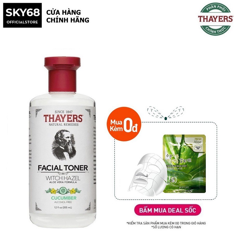 Nước hoa hồng Làm Sạch, Se Khít Lỗ Chân Lông không cồn Thayers Witch Hazel Cucumber 355ml