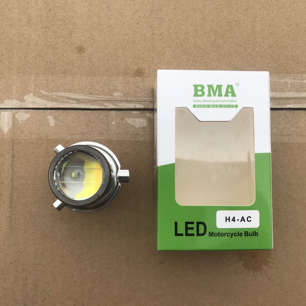 Đèn pha Led Bi Cầu BMA chân H4, 3 chân, 2 chế độ cos vàng pha trắng siêu sáng, led bi cầu V4, V1