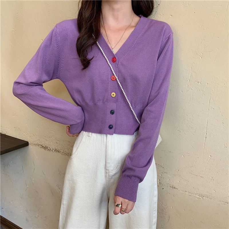 Áo Khoác Sweater Dệt Kim Mỏng Cổ Chữ V Phối Nút Thoáng Khí | BigBuy360 - bigbuy360.vn