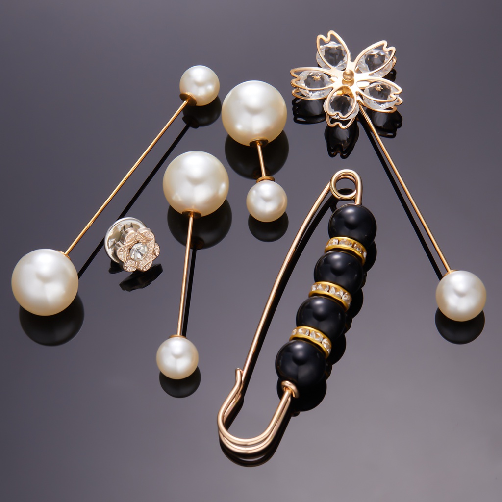 Set 6 ghim cài RINHOO hình hoa bướm đính ngọc trai nhân tạo thời trang