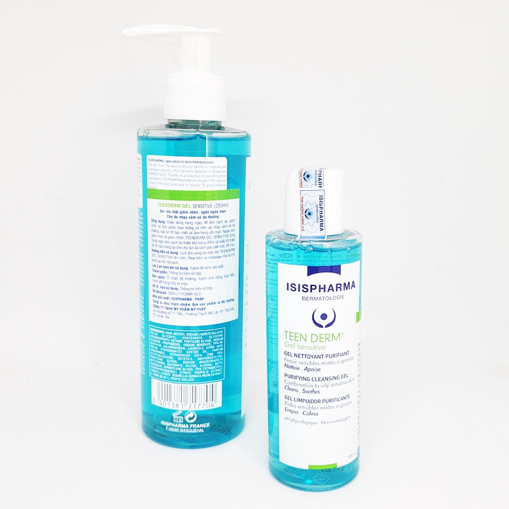 Gel rửa mặt giảm nhờn ngừa mụn cho da nhạy cảm ISIS Pharma Teen Derm Gel Sensitive  100ml/250ml