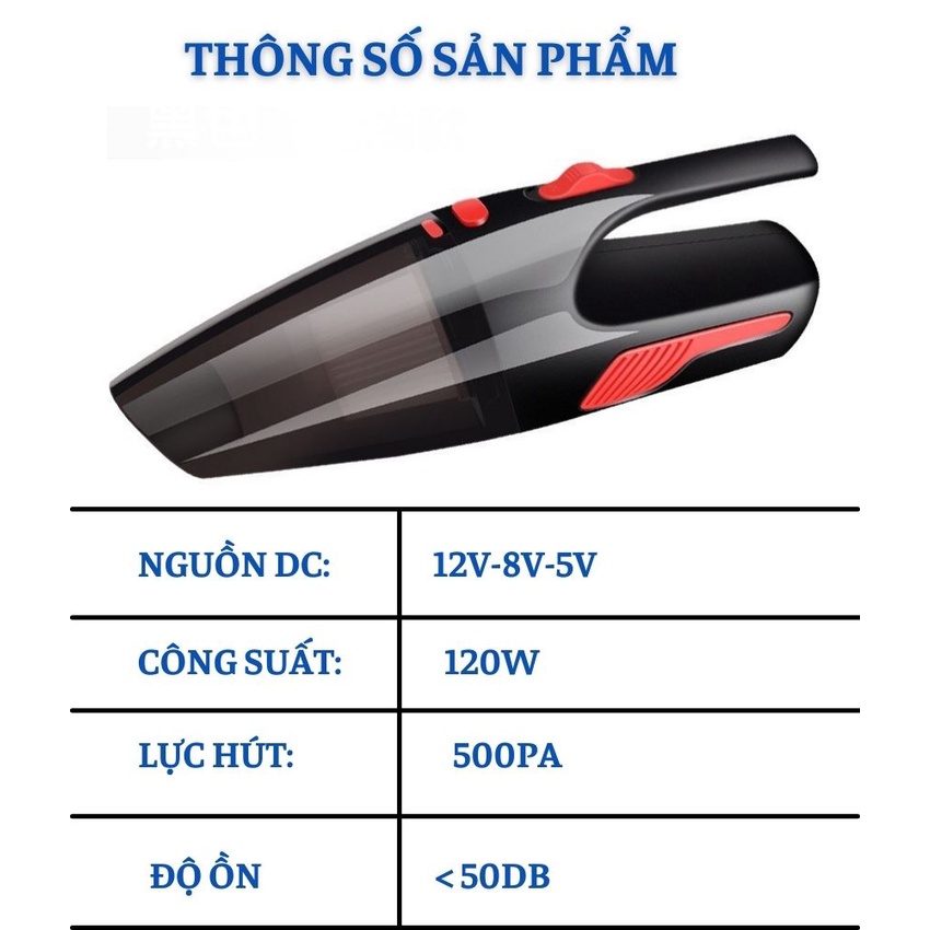 Máy Hút Bụi Ô Tô Cầm Tay Mini Không Dây 120W Sử Dụng Đa Năng Trong Nhà Trên Xe Hơi