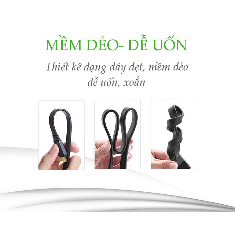 Cáp HDMI 2.0 hỗ trợ 4k*2k, 3D Full HD1080 dạng dây dẹt màu đen dài từ 1.5-5m UGREEN ED015