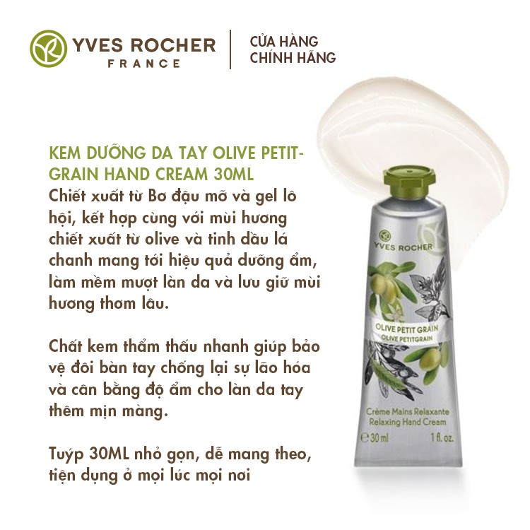 Kem Dưỡng Da Tay Yves Rocher Olive Petitgrain Hand Cream 30ml | BigBuy360 - bigbuy360.vn