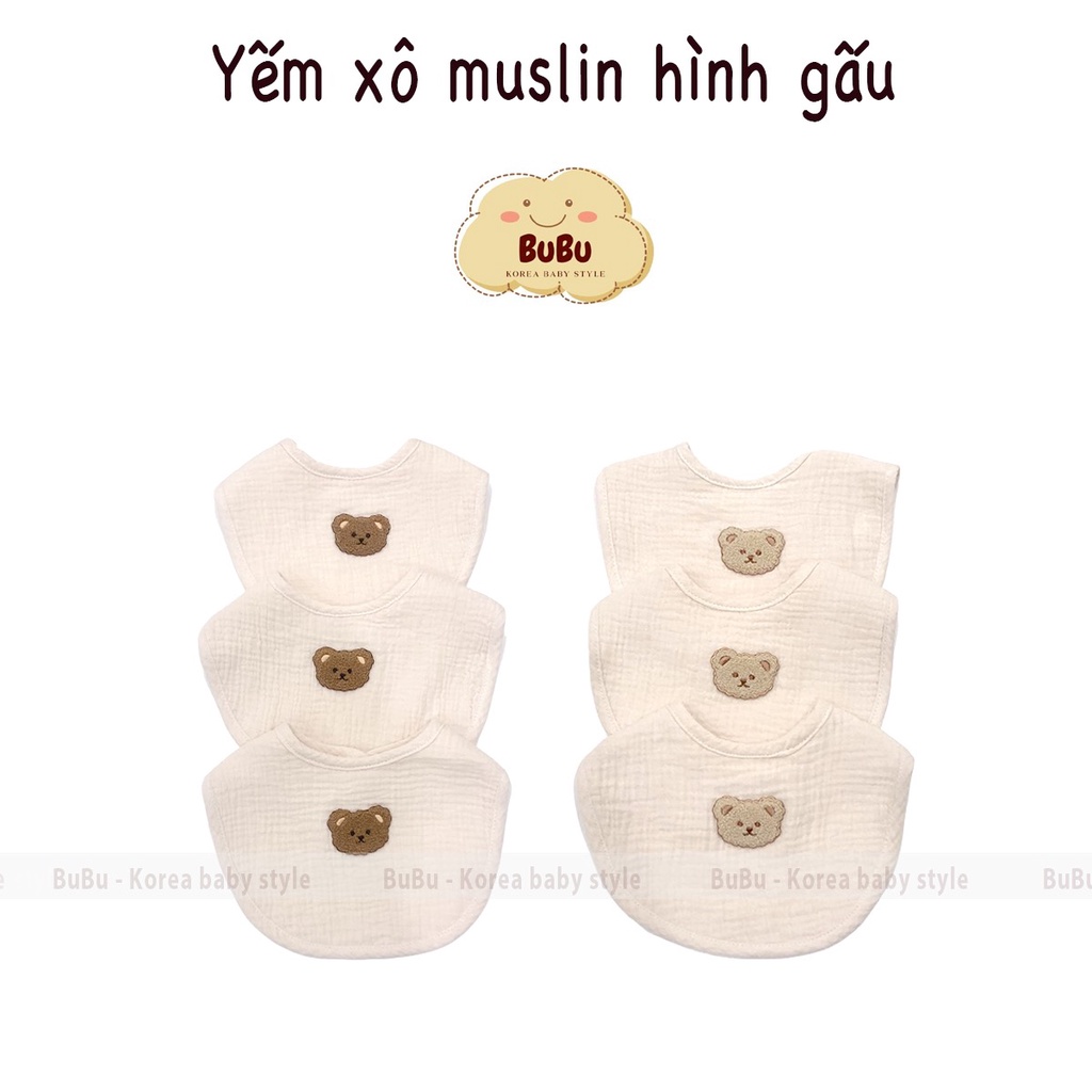 Yếm Xô Muslin Mặt Gấu Đáng Yêu Cho Bé
