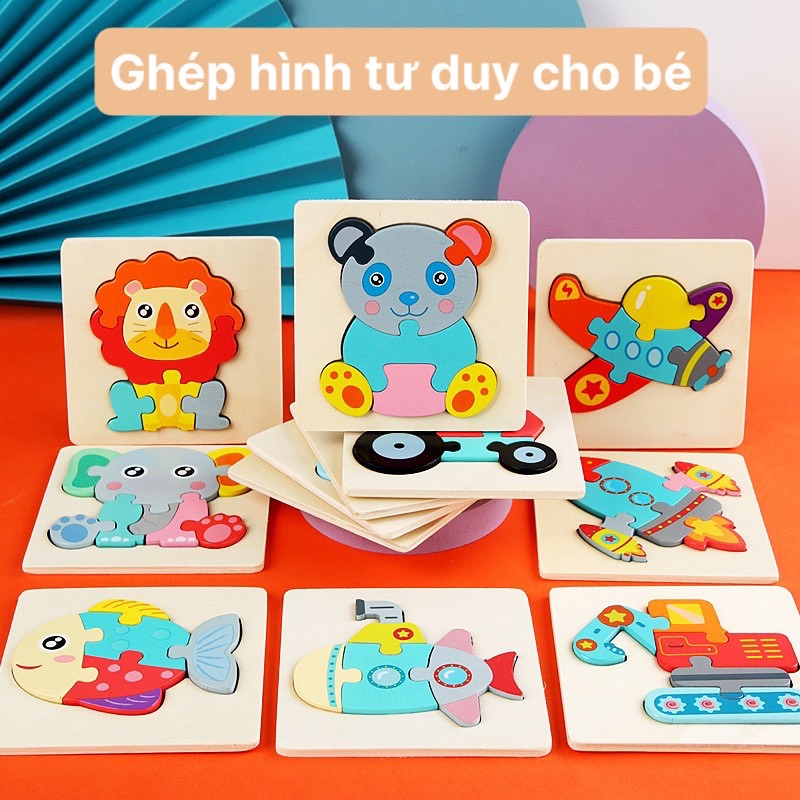 Đồ chơi ghép hình nổi 3D bằng gỗ, Đồ chơi ghép gỗ thông minh Montessori 10.7x10.7cm