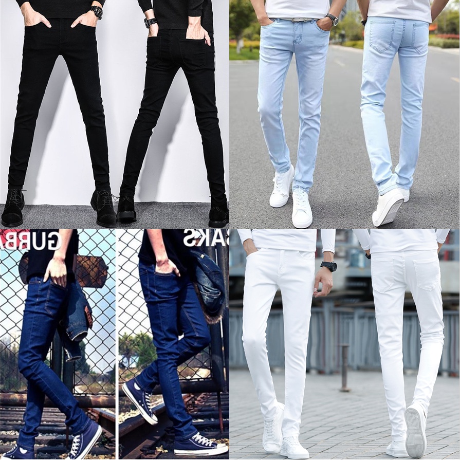 Quần Jean Ôm Co Giãn Màu Đen/Trắng/Xám/Xanh Dương Thoáng Khí Phong Cách Hàn Quốc Cho Nam