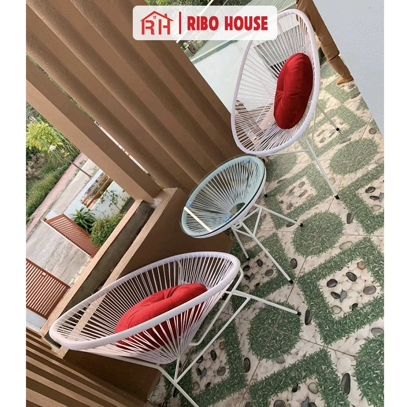 Bộ bàn ghế ban công RIBO HOUSE 1 bàn và 2 ghế, bàn ghế thư giãn decor quán cà phê trang trí phòng khách RIBO43