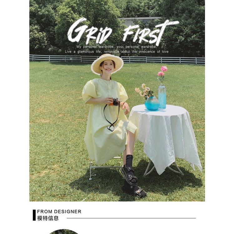 Đầm Công Chúa Tay Phồng Dáng Rộng Màu Vàng Nhạt Phong Cách Hàn Quốc Thời Trang Cho Nữ