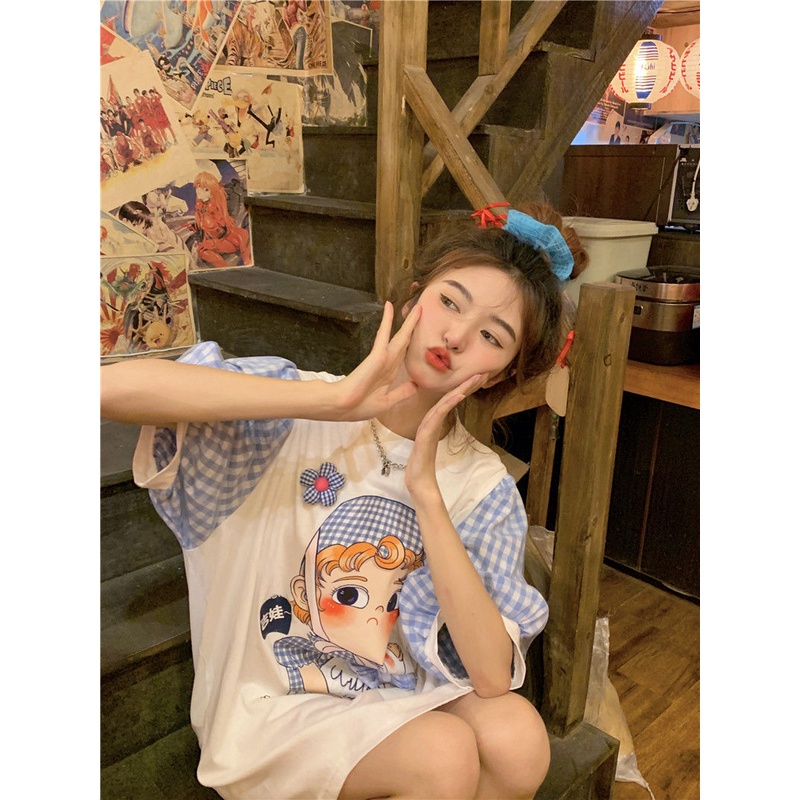 Áo Thun Ngắn Tay In Họa Tiết Hoạt Hình Phong Cách Hàn Quốc Thời Trang Cho Nữ