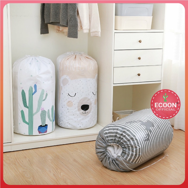 Túi đựng chăn màn quần áo chất liệu PEVA có dây rút