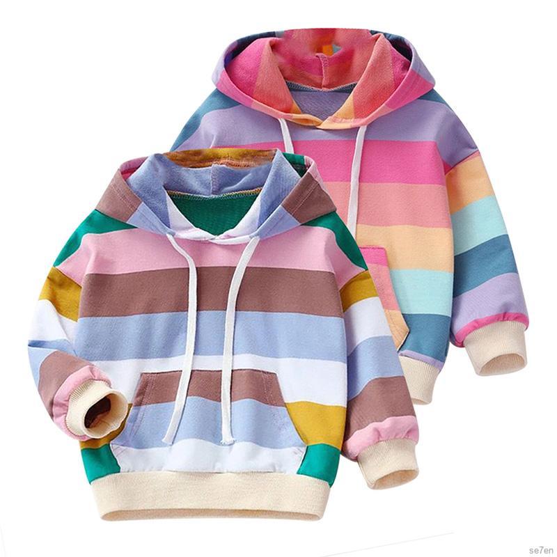 Áo Khoác Hoodie Hoạ Tiết Kẻ Sọc Màu Cầu Vồng Dành Cho Bé Gái 2-7 Tuổi