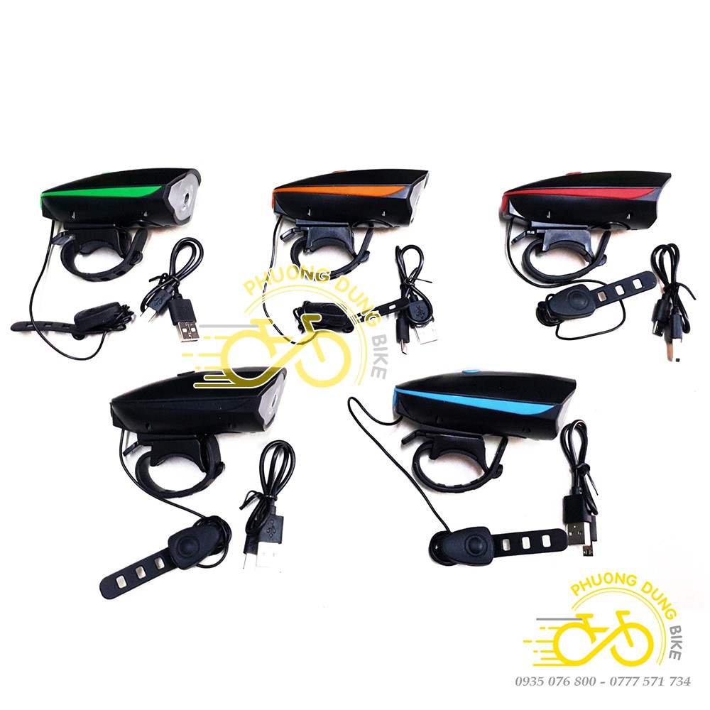 Đèn xe đạp - Đèn kèm còi xe đạp sạc USB
