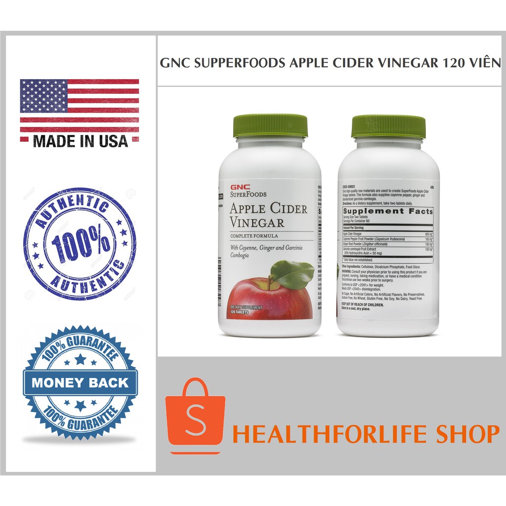 GNC Super Foods Apple Cider Vinegar 120 viên - Giấm Táo Hữu Cơ giúp Giảm cân hiệu quả, đốt mỡ thừa