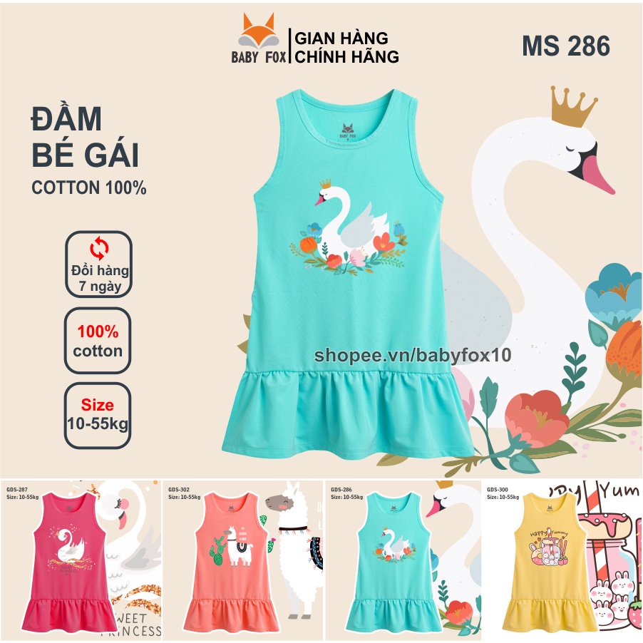 Váy đầm bé gái 100% cotton loại tốt, thương hiệu BABY FOX, hình thiên nga, kẹo 10-55 kg f
