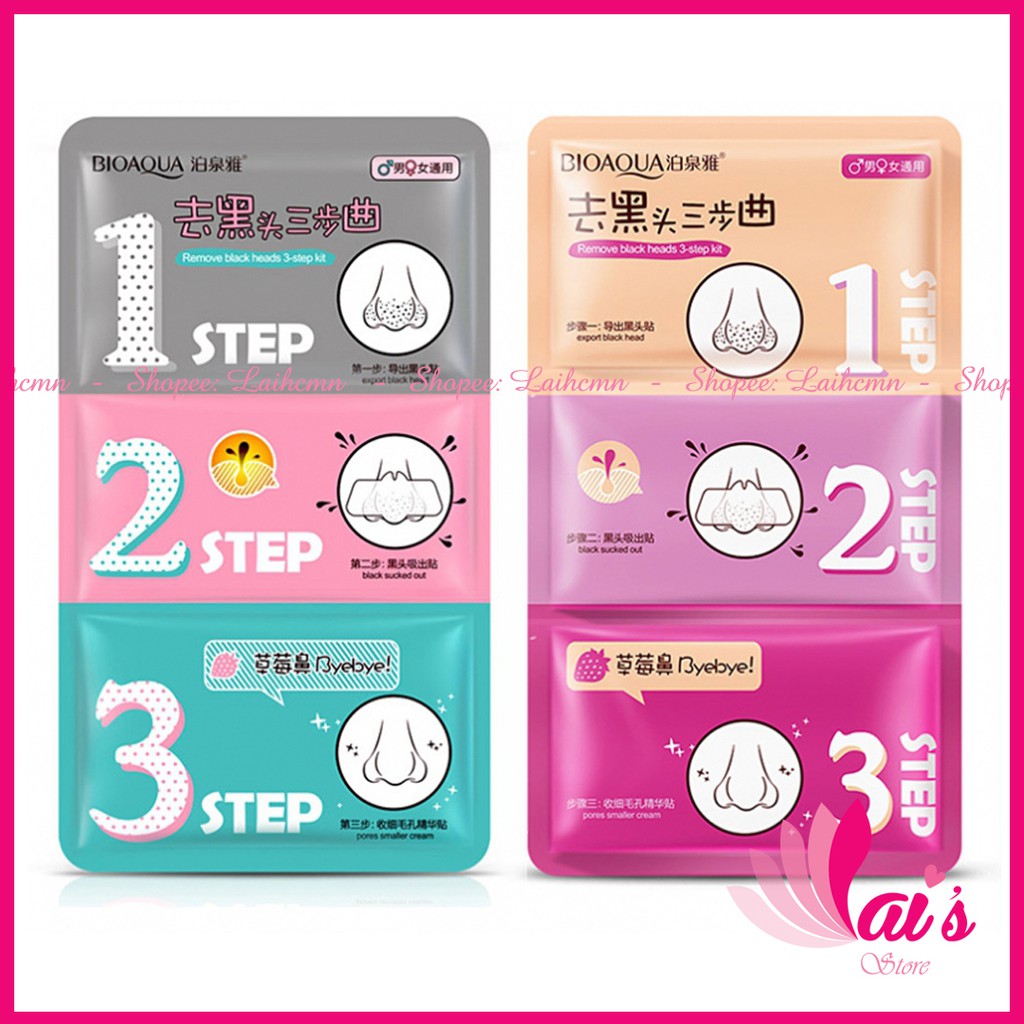 Miếng Lột Mụn Mũi 3 Bước 3 Step Bioaqua, Lột Mụn Đầu Đen, Mụn Cám, Se Khít Chân Lông Nội Địa Trung Chính Hãng