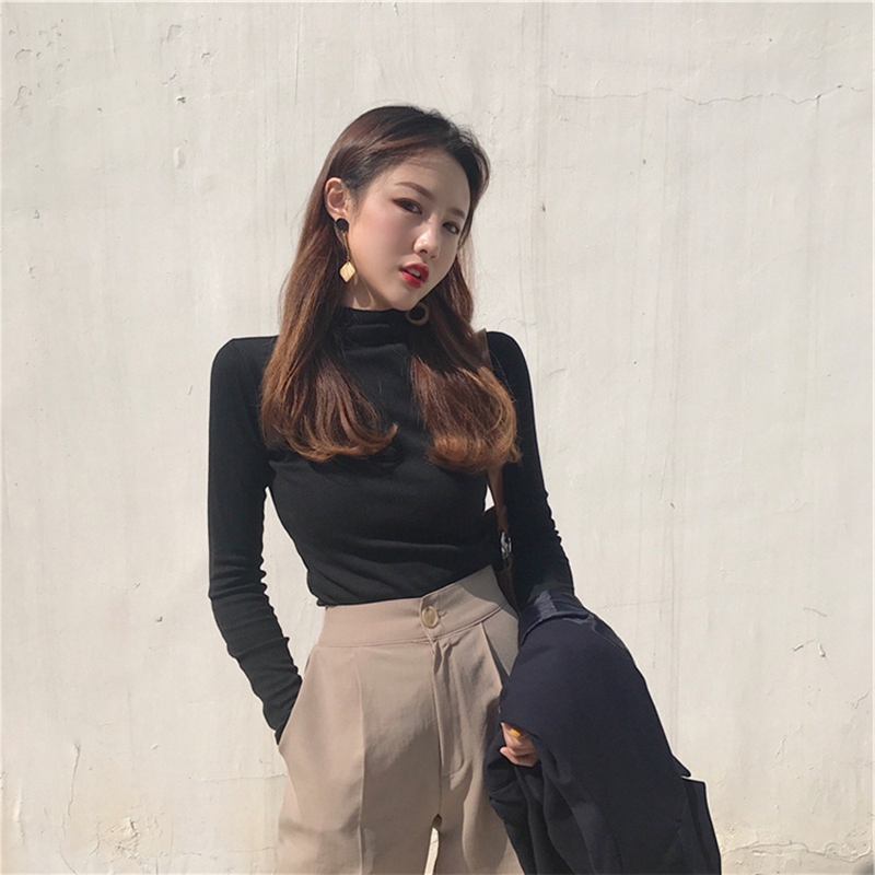 2020 autumn half high neck slim fit autumn and winter bottoming shirt all-match long-sleeved T-shirt women clothes top