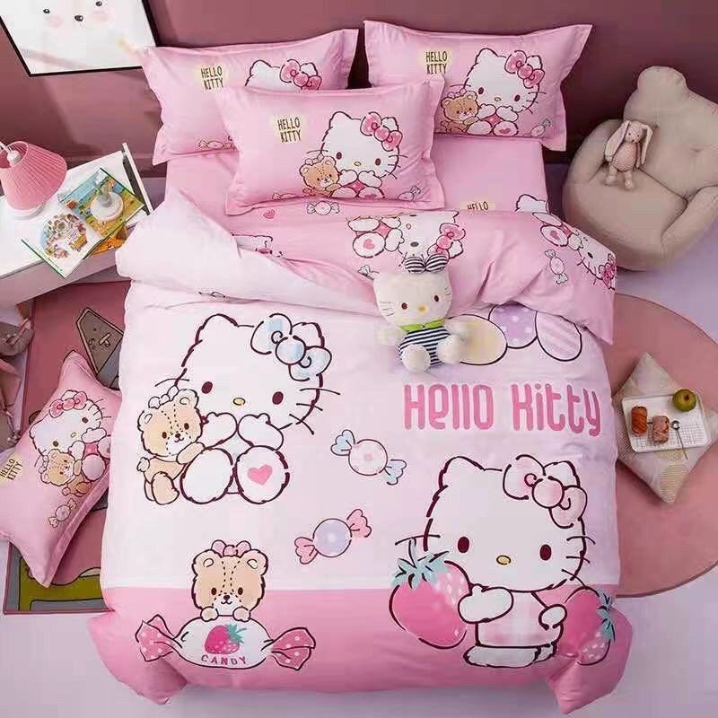 Bộ chăn ga gối cotton hoạt hình cho bé hello kitty