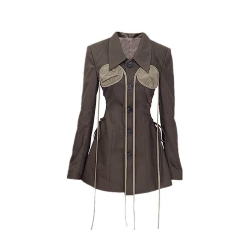(SẴN S M L) Đầm Vest Nữ Màu Nâu Phong Cách Cowboy Khoét Eo Sang Trọng ( CÓ SIZE LỚN)