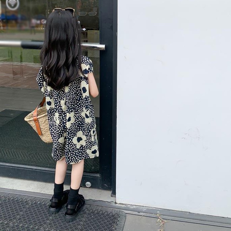 Bộ Áo Liền Bé Gái Bộ Áo Liền Quần Tay Ngắn In Hoa Thời Trang Mùa Hè Hàn Quốc Se7en Cho Bé Gái