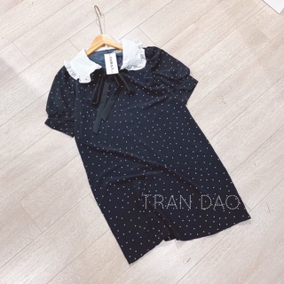 Váy Bầu Suông Cổ Nơ Chấm Bi Siêu đẹp