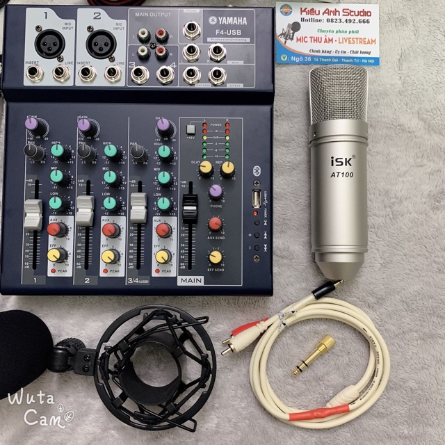 Bộ combo thu âm livestream Mic isk at100 loại 1 chính hãng và mixer f4 yamaha Blutooth full phụ kiện