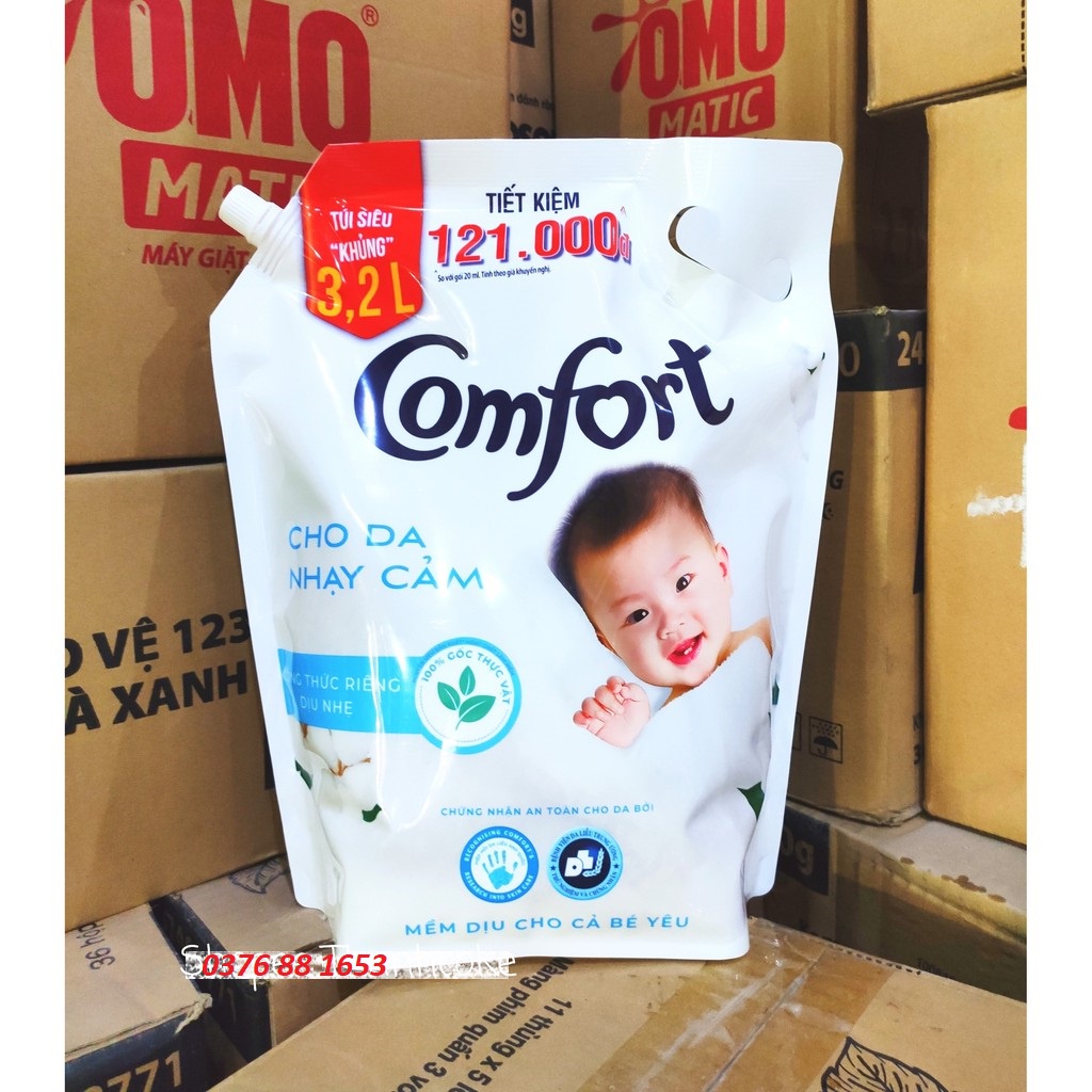 [Hoả Tốc] COMFORT NƯỚC XẢ VẢI TRẮNG ĐẬM ĐẶC DÀNH CHO DA NHẠY CẢM EM BÉ LÀM MỀM VẢI DẠNG TÚI 3.2L 3.2 lít 3,2l LỚN