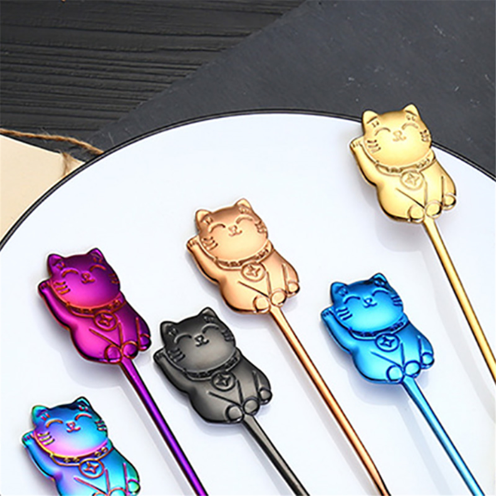 Muỗng Cà Phê Bằng Thép Không Gỉ 14cm Hình Mèo Dễ Thương 304